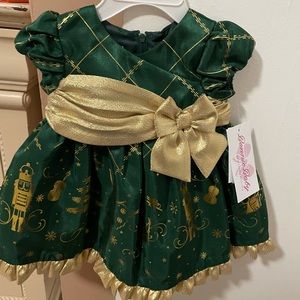 Bonnie Baby Green Christmas Dress Girl’s Occasion Dress Short Sleeve Size 3-6 Mo